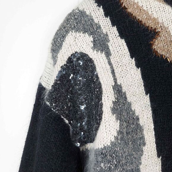 Vintage Silk Angora Lambswool Sweater Beaded Sequins Abstract Size Medium - Picture 2 of 8